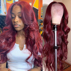 Amazon wig for women, middle part, long curly wig, wine red, synthetic, large waves, full head wig, factory wholesale