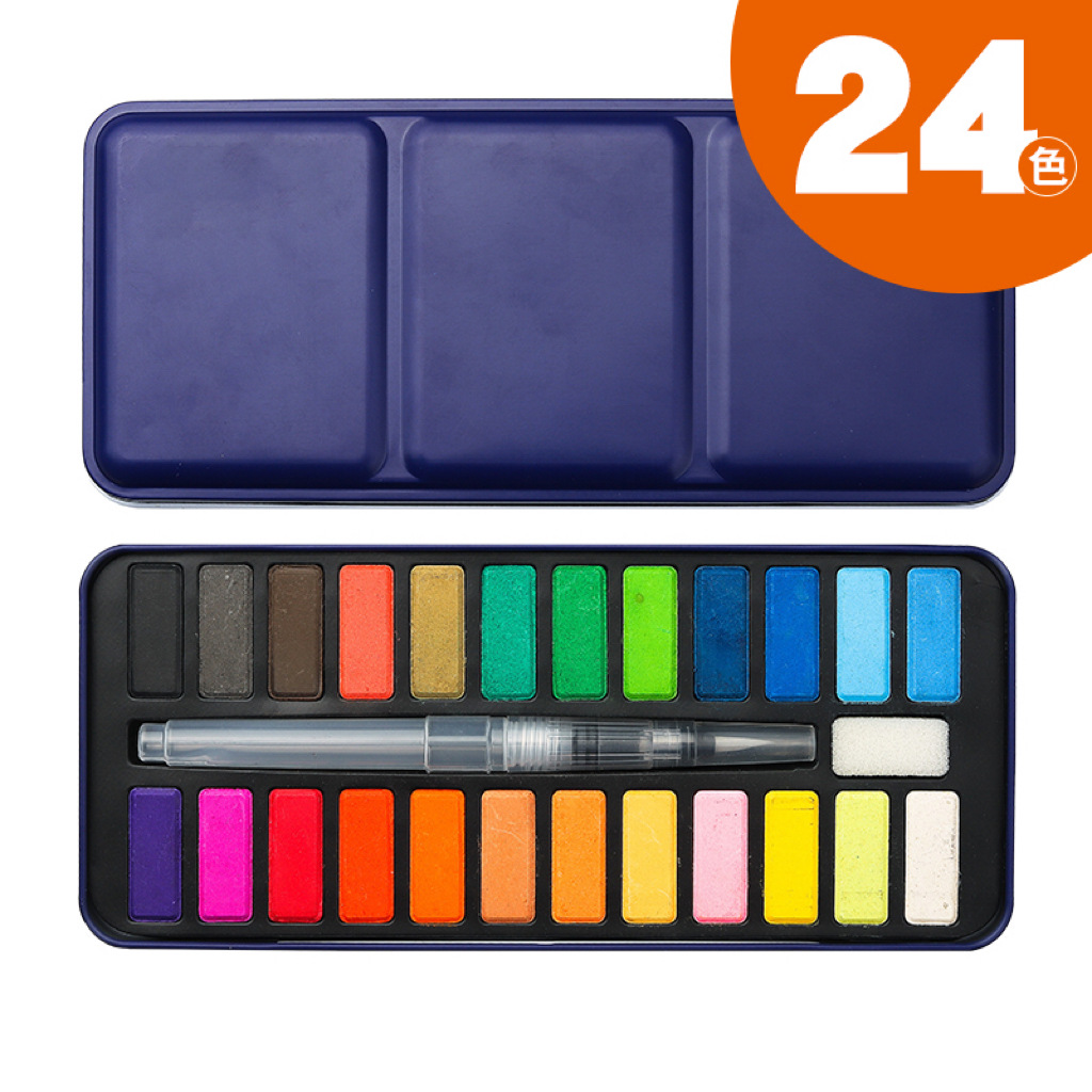 Pintura de acuarela sólida portátil traje caja de hierro suministros de arte pintado a mano pintura infantil pigmento en polvo transfronterizo