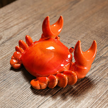陶瓷螃蟹茶宠办公室笔架手机桌面支架动物微景观摆件家居桌面饰品
