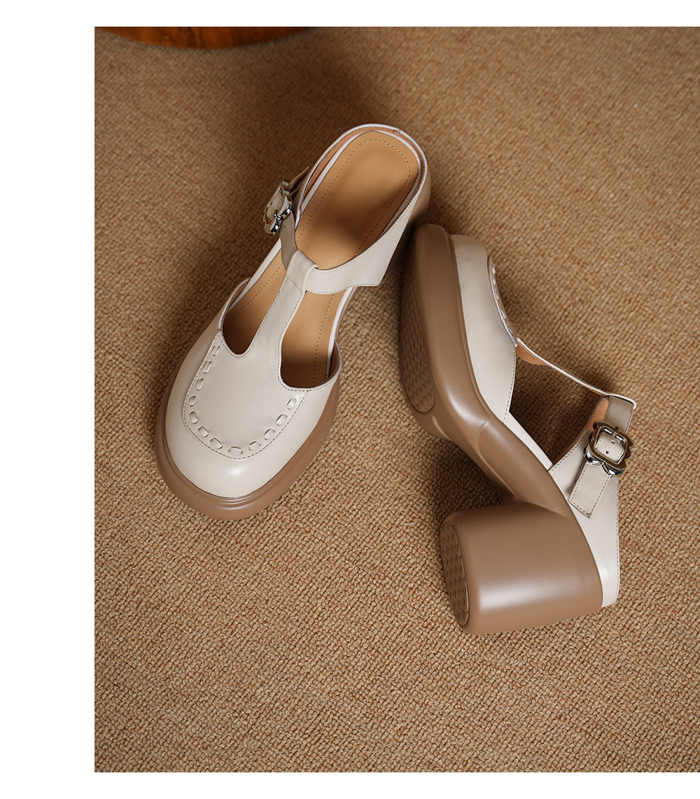 Sandal Mary Jane nữ mũi nhọn gót cao 8 cm quai ngang khóa dây — màu trắng ngà chi tiết 12