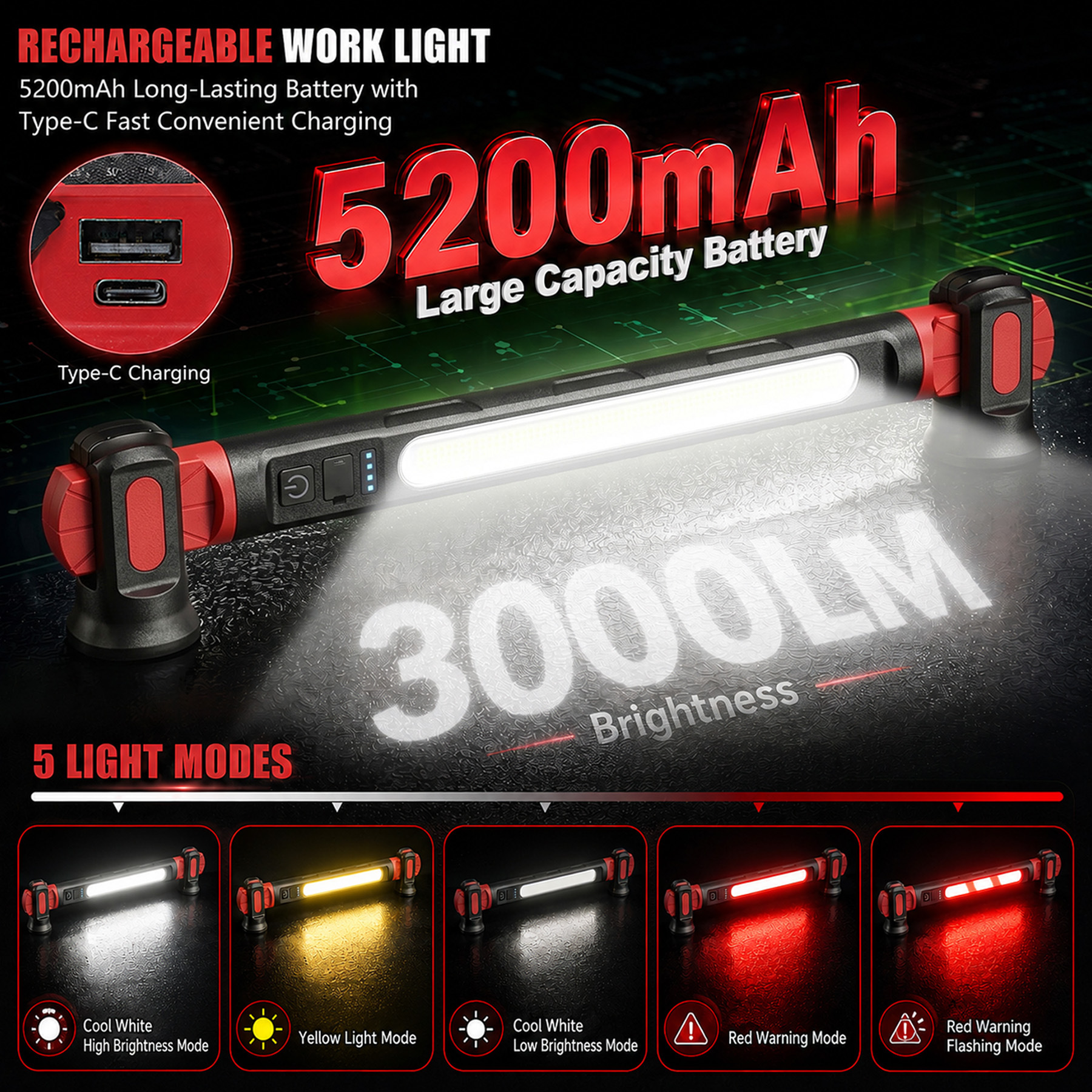 Popular repair work light, multifunctional magnetic flashlight, outdoor power bank, COB with hook, camping work light