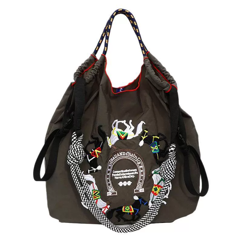 Japanese shoulder bag, cartoon nylon shopping bag, capacious one-shoulder bag, with embroidery, (Cross-border trading)