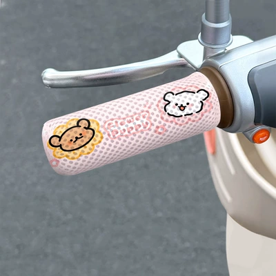 Electric Vehicle Handlebar Gloves, Summer Honeycomb Mesh Breathable Handlebar Covers, Suitable for Electric Bikes, Sweat-Absorbing Handlebar Covers (Motorcycle Handle Cover) - one-pair-flower-line-dog
