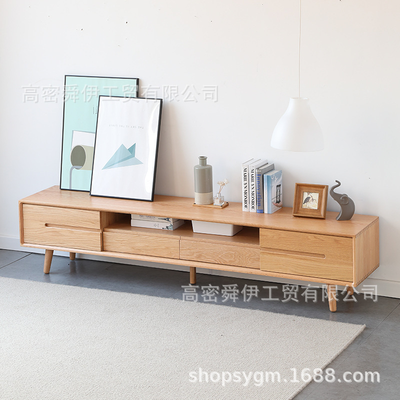 Mueble de TV de madera maciza nórdica Shunyi Mueble de TV de madera maciza simple y moderna Mueble audiovisual de roble rojo Mueble de sala de estar de apartamento pequeño