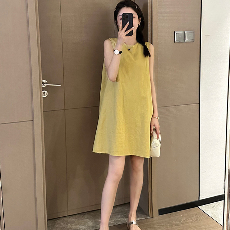 法式无袖背心连衣裙女款夏季新款大码300斤宽松气质露背a字中长裙|undefined