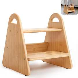 带提手竹制两步凳木制台阶凳儿童洗漱凳子台阶凳马桶增高垫脚櫈