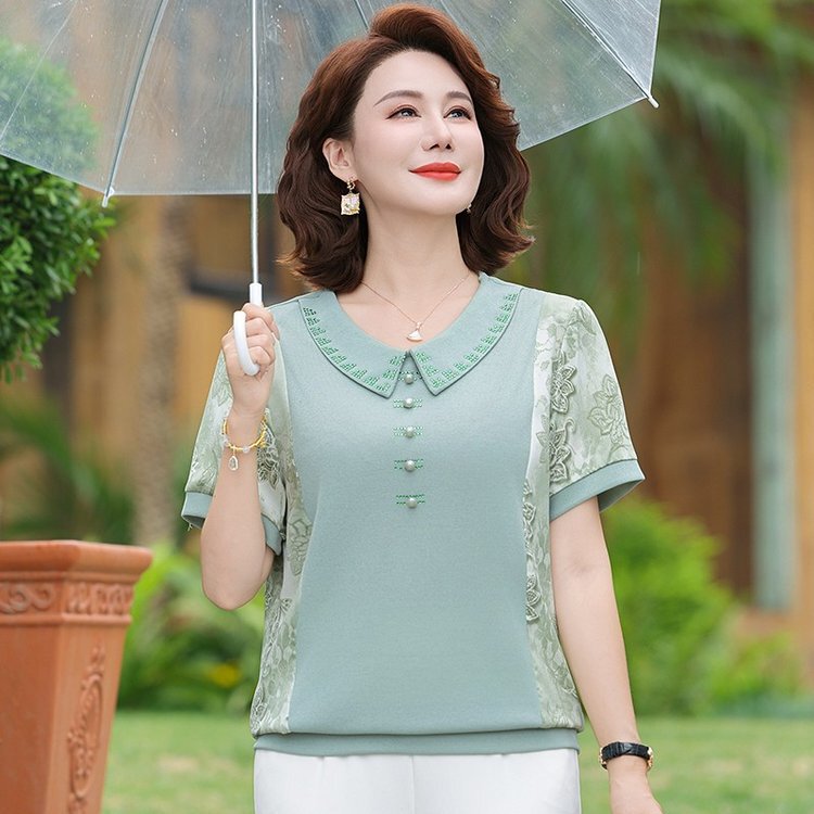 2025年新作中高年女性の控えめな夏半袖Tシャツトップス中年ママの夏のファッションシャツ|undefined