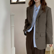 6439韩版毛呢西装外套女时尚通勤羊毛大衣格纹质感