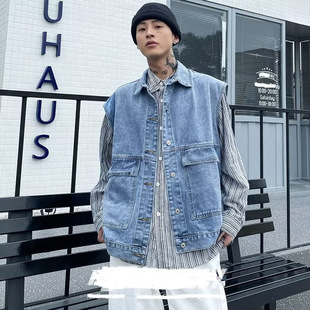 Ins Men's Denim Vest Spring & Fall Work Vest Jacket Bf Trendyy Loose Vest Sleeveless Waistoutwear Men's Clothing