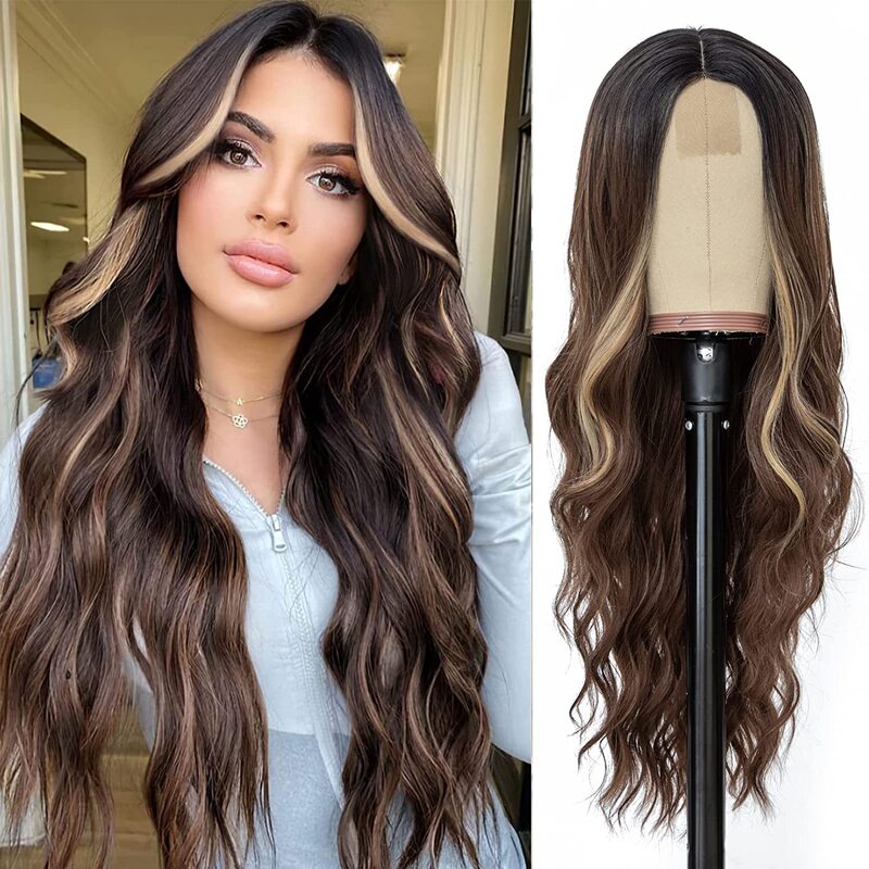 European and American Women's Synthetic Fiber Wigs, Small Lace Headgear, Large Wavy Long Curly Hair, Long Body Wigs
