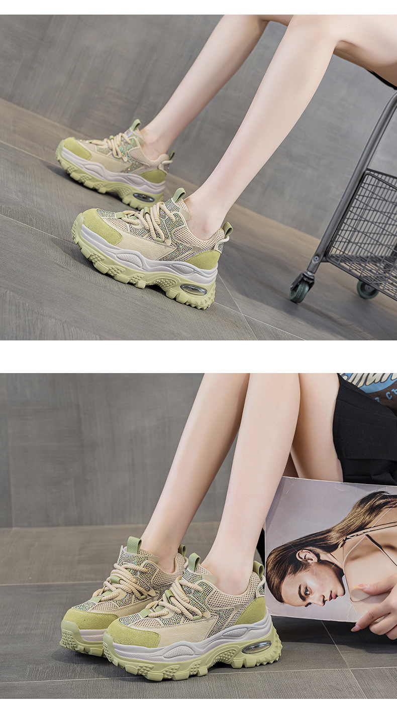 Giày sneaker nữ chunky đế dày phong cách retro, tăng chiều cao, đính đá lấp lánh — M2911 vàng, M2911 be, M2911 đỏ, M2911 xanh lá chi tiết 11