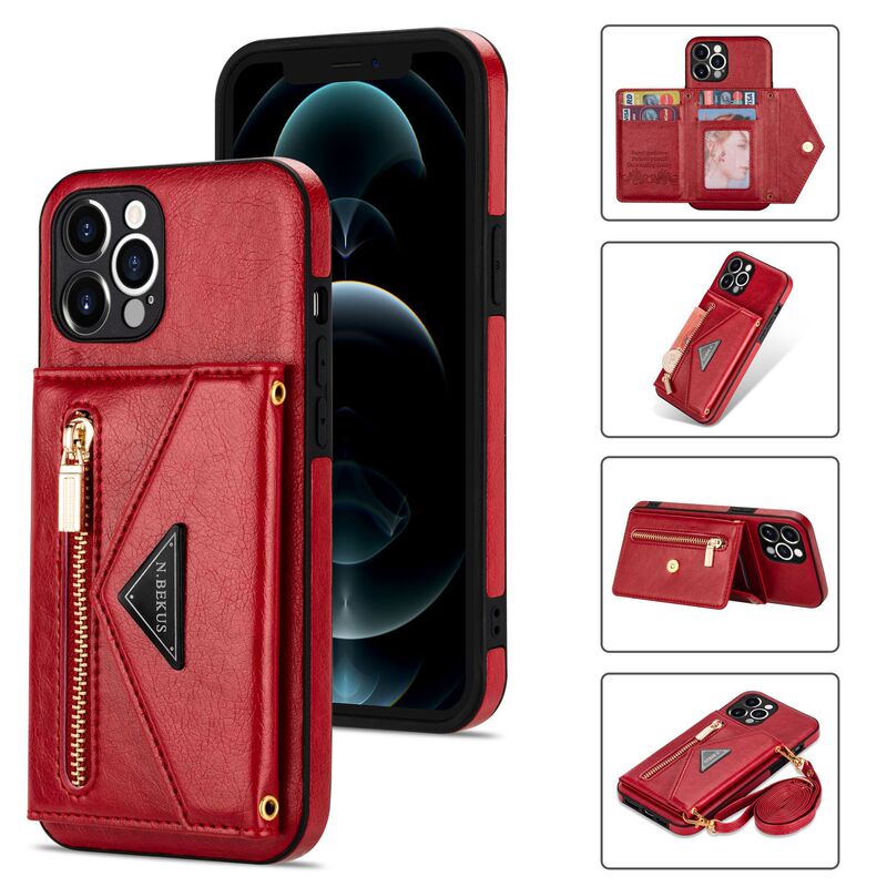 Crossbody Card-Inserting Leather Case Suitable for Apple 17 Phone Case iPhone 14 Xr Lanyard Wallet 15 XS 12 Card-Inserting Zipper Case