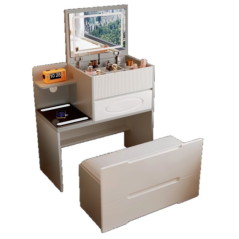 Tablero de vestir pequeño dormitorio moderno simple viento de crema inalámbrico con lámpara de carga de mesa de maquillaje gabinete de almacenamiento en uno