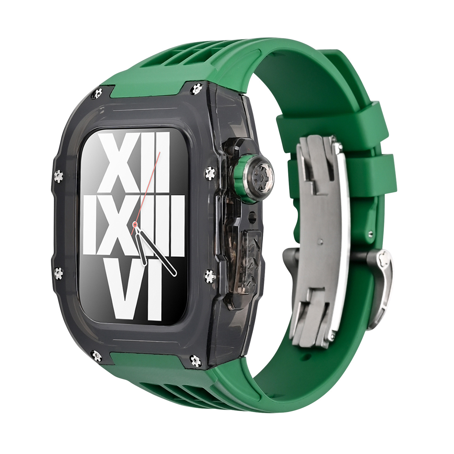 Correa de reloj de Apple aplicable carcasa modificada iwatch7/8 caja transparente de caucho flúor con hebilla de mariposa 44/45mm