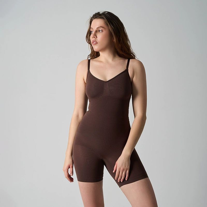 КОННИ украшение BODY SKIMS Knit MID THIGH BODYSUIT Безшовное формирование тела, винтажная талия, ремень