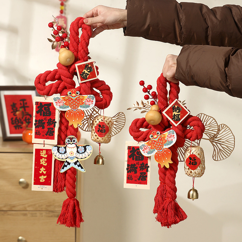 装飾的な玄関ドアハンドル飾り、福の文字と万字結び、新居の装飾、引っ越し祝い、新築祝い用品、引越し飾り|undefined