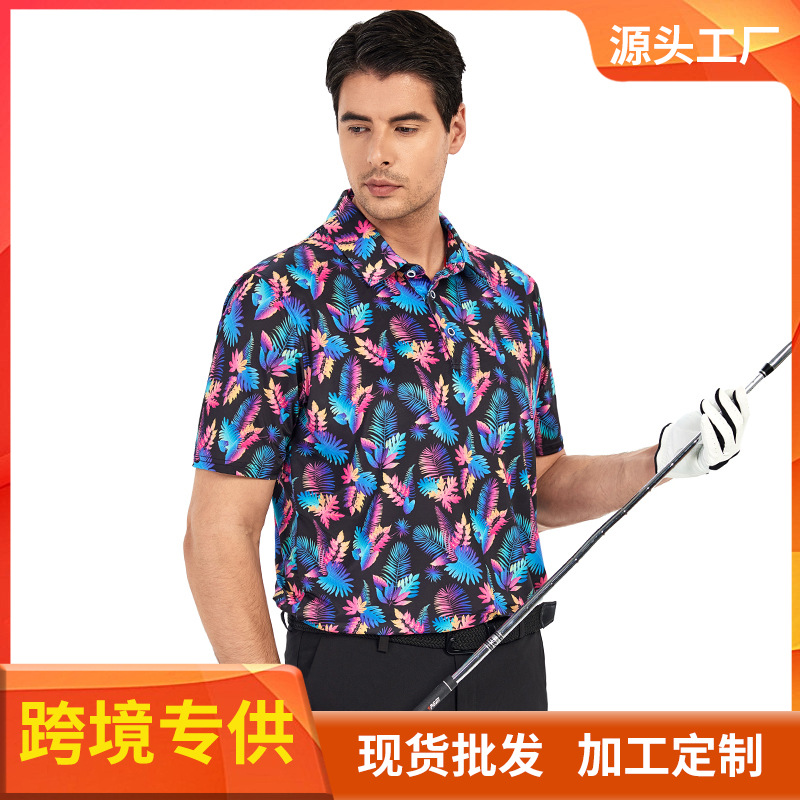 Trendy European and American Polo Shirts for Men, Short-Sleeved, High-End Men's Clothing, Export Business Casual Men's Ice Silk Printed Polo Shirts
