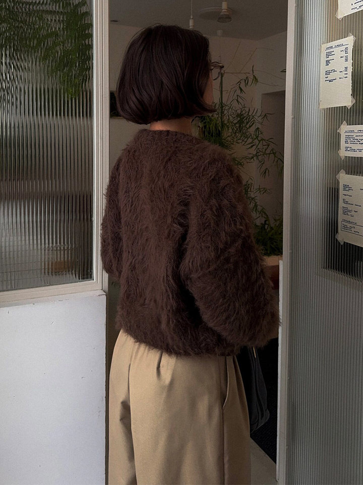 Áo cardigan len dệt kim dáng suông cổ tròn tay dài cài nút phong cách Hàn Quốc — Màu nâu, Xanh quân đội, màu hồng, Đỏ (Còn hàng) chi tiết 51
