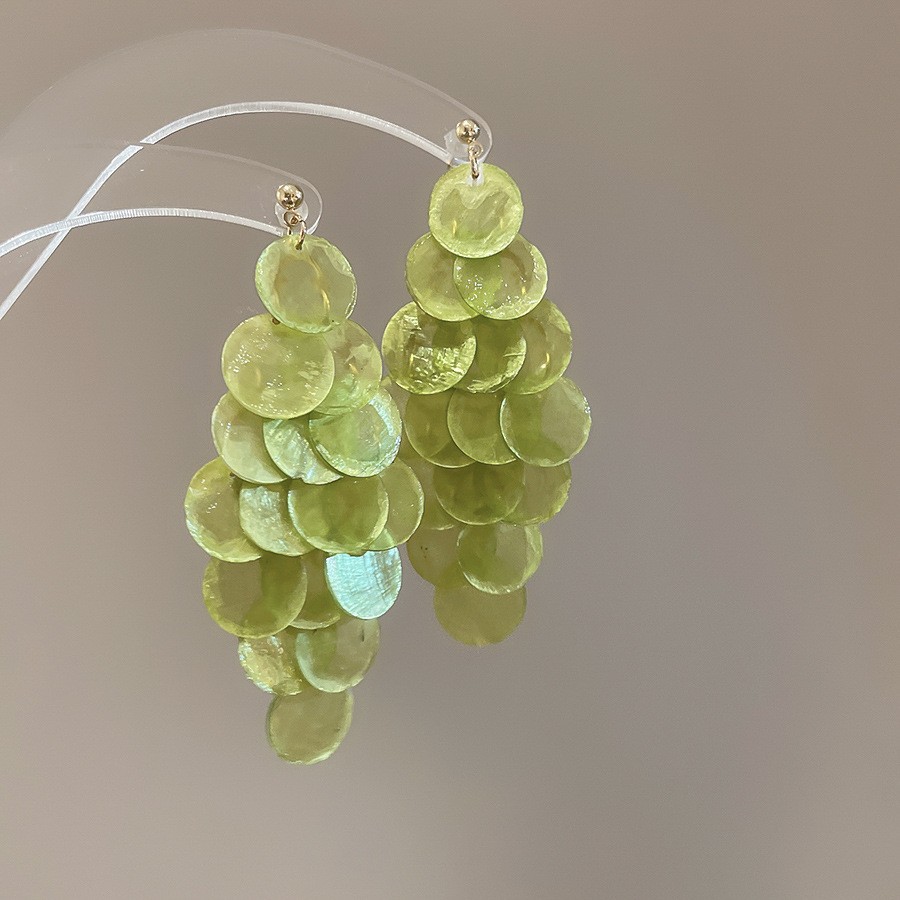 Pendientes de borla de concha geométrica redonda, estilo de vacaciones junto al mar, gancho para la oreja, pendientes de todo fósforo de moda, sentido de clase alta de nicho