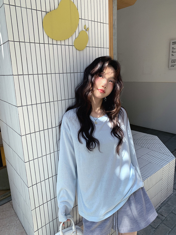张贝贝ibell莱赛尔天丝棉薄款氧气感长袖防晒T宽松显瘦圆领上衣女|undefined