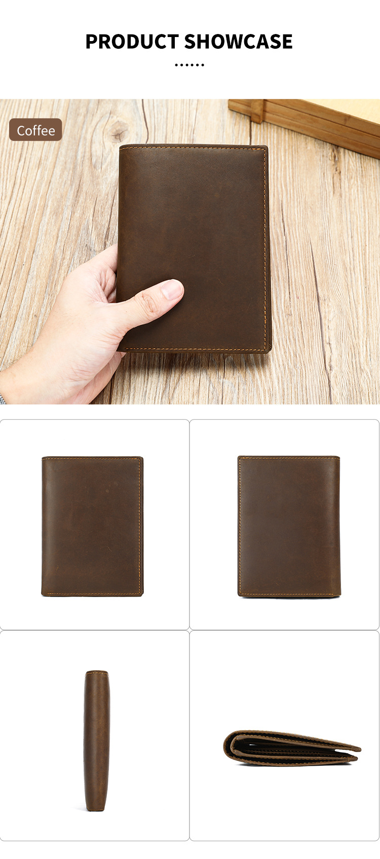 Ví đựng hộ chiếu da ngựa điên cổ điển, đa năng chống trộm RFID — cà phê, Cà phê đen chi tiết 15