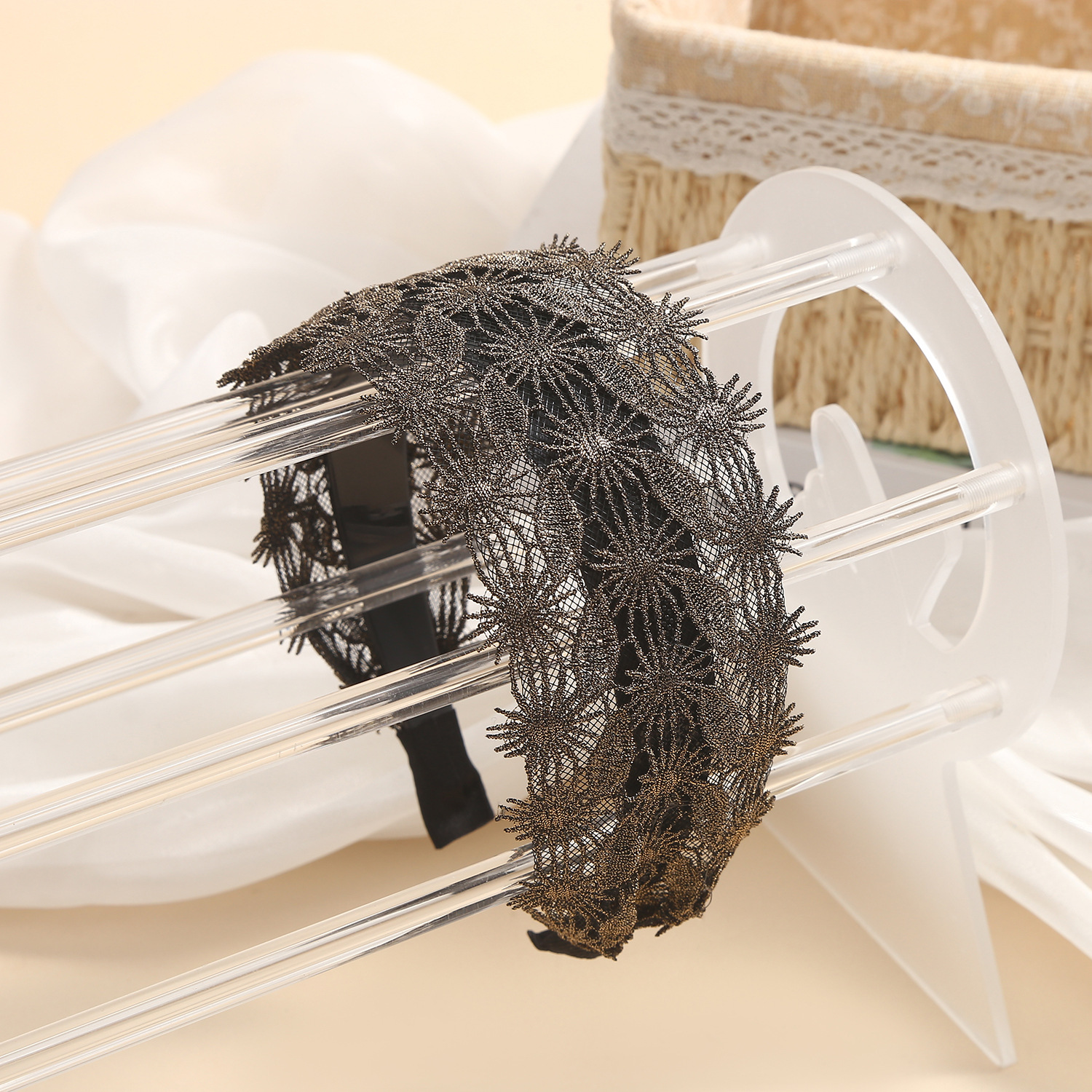 Correa para el cabello con flequillo de ala ancha coreana, diadema de flores bordadas de encaje de compresión femenina, horquilla, accesorios para el cabello, diadema para el cabello, diadema para el cabello