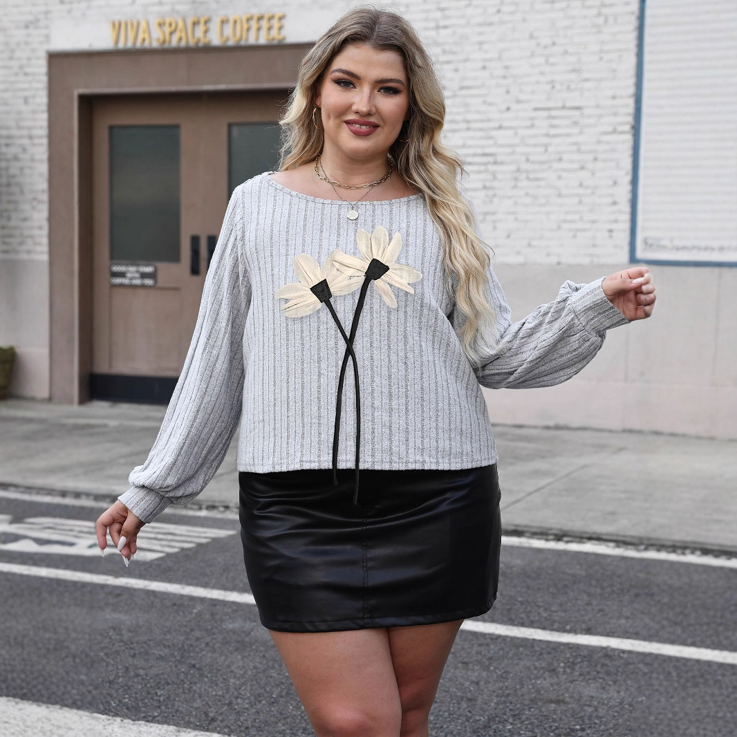 Lace Mesh 3D Floral Applique Round Neck Top Women's Casual T-Shirt Plus Size Fall Fashion Blouse_ecoleips.com