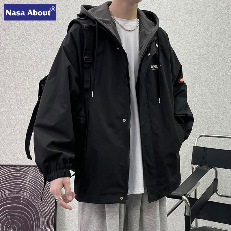 NASA假两件休闲外套男士春秋季2023新款大码学生工装夹克宽松潮牌
