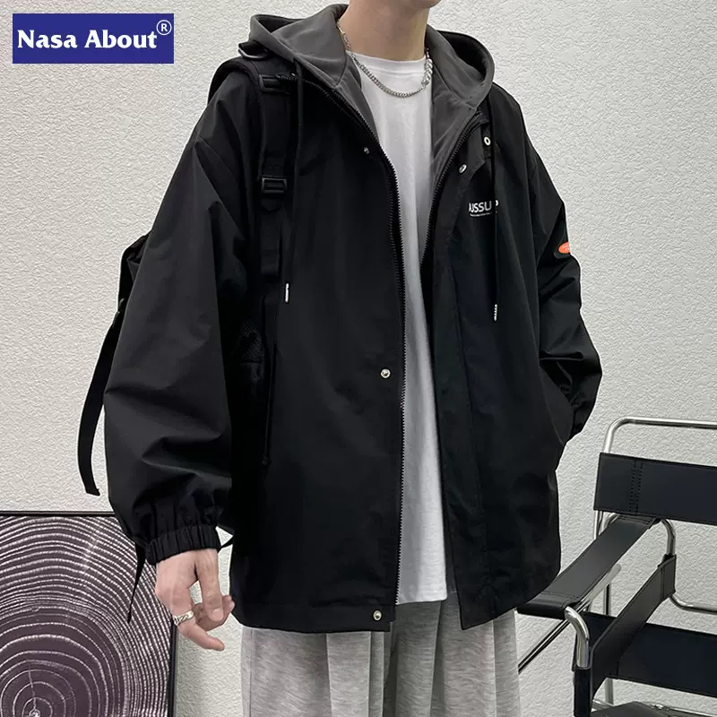 NASA假两件休闲外套男士春秋季2025新款大码学生工装夹克宽松潮牌
