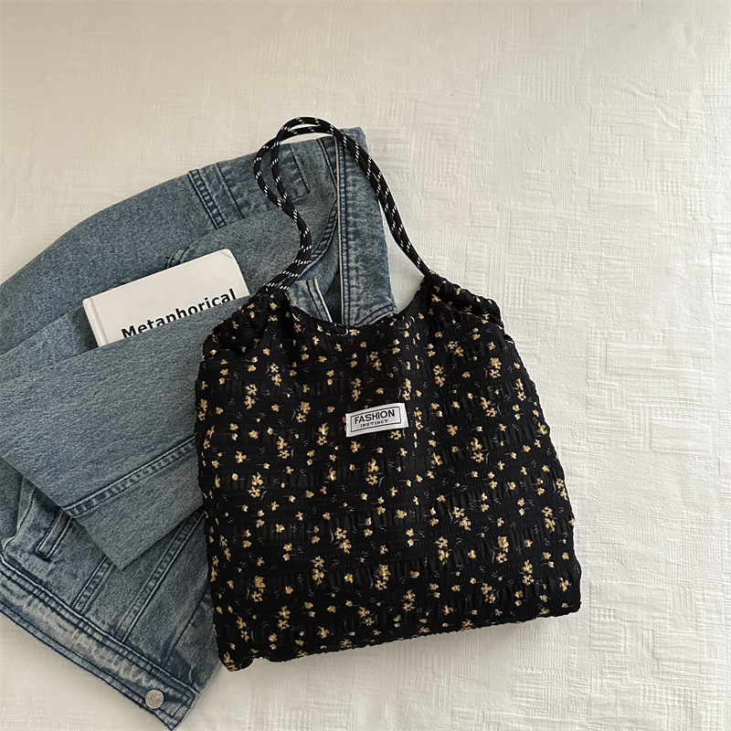 Bolsas de gran capacidad en un solo hombro para mujeres bolsas de tela de flor de verano rosa casual impresión de lona de viento bolsas de tramo oblicuas