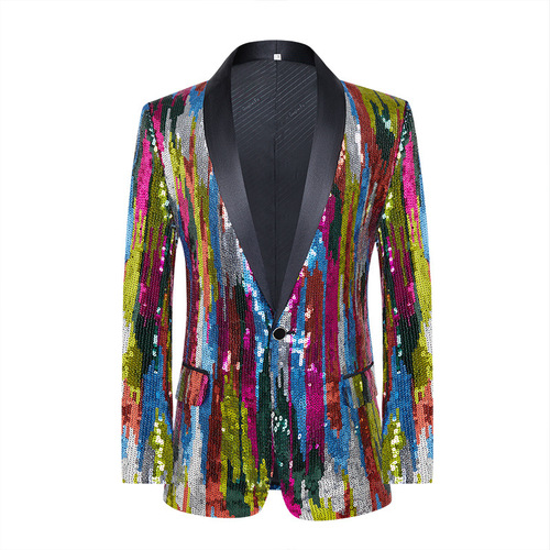 Men colorful sequined jazz dance coats host band singer dance blazers nightclub bar rehearsal stage performance dress suit for male