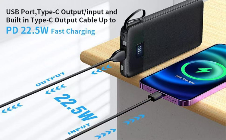 Powerbank mit integriertem Kabel, AC-Stecker, Schnellladung, 10000 mAh, mobile Stromversorgung, Geschenkverpackung, individuelle LOGO-Anpassung