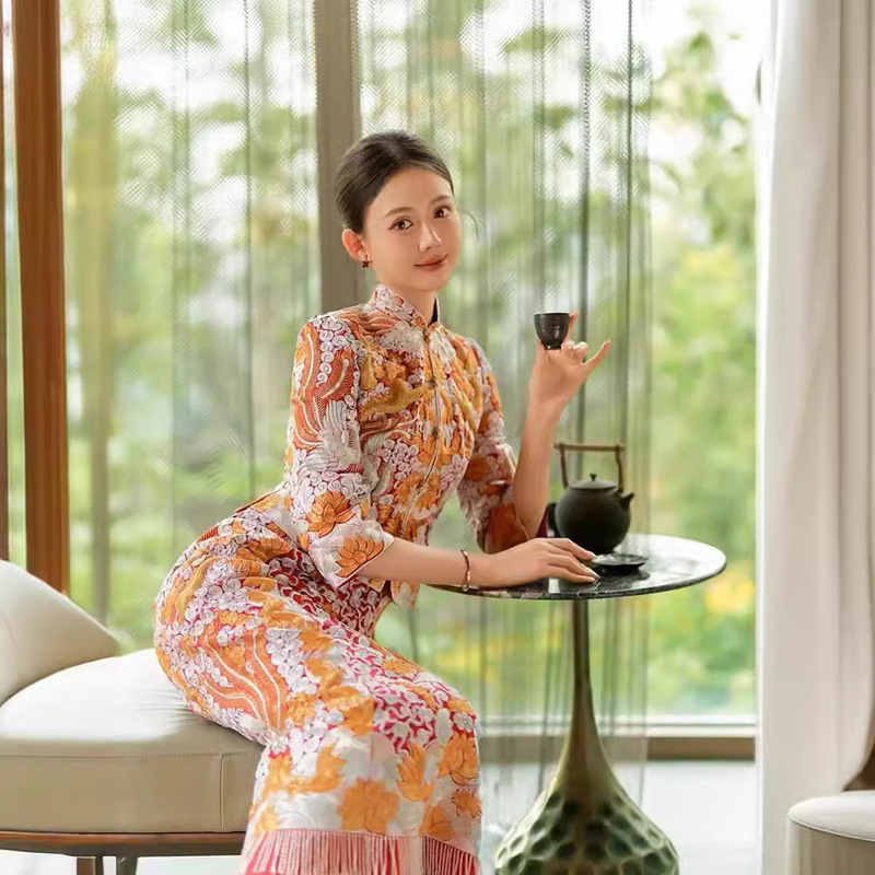 Dragon and Phoenix Gown Bride Wedding 2025 Xiuhe Clothing Heavy Industry Embroider Toast Out of the Pavilion Clothing Wedding Clothing Slim Female Chinese Style