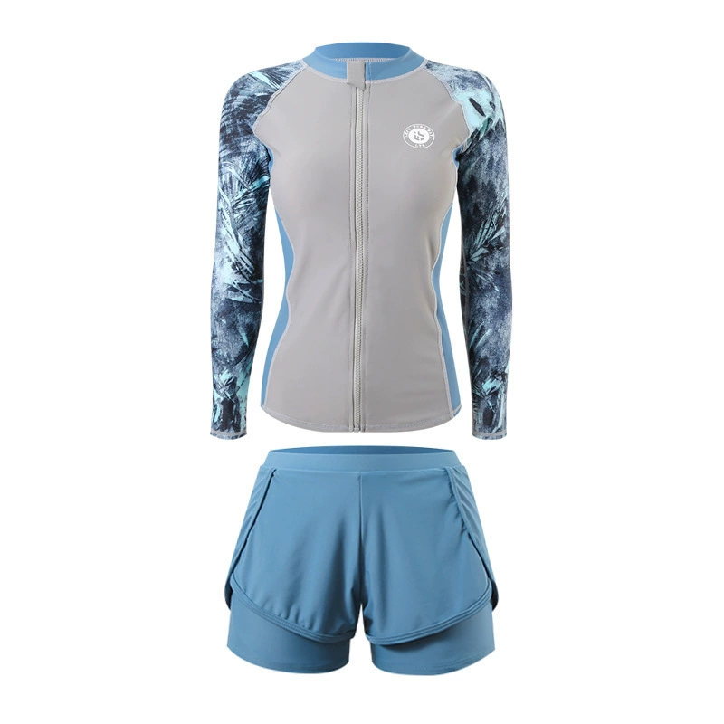 Summer swimwear, long-sleeve with zipper, top with cups, plus size, sun protection