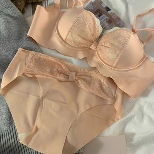 New Romantic Pure Desire Sweet Underwear Women's Small Chest Gathering Without Steel Ring Half Cup Flat Chest Girl's Bra suit