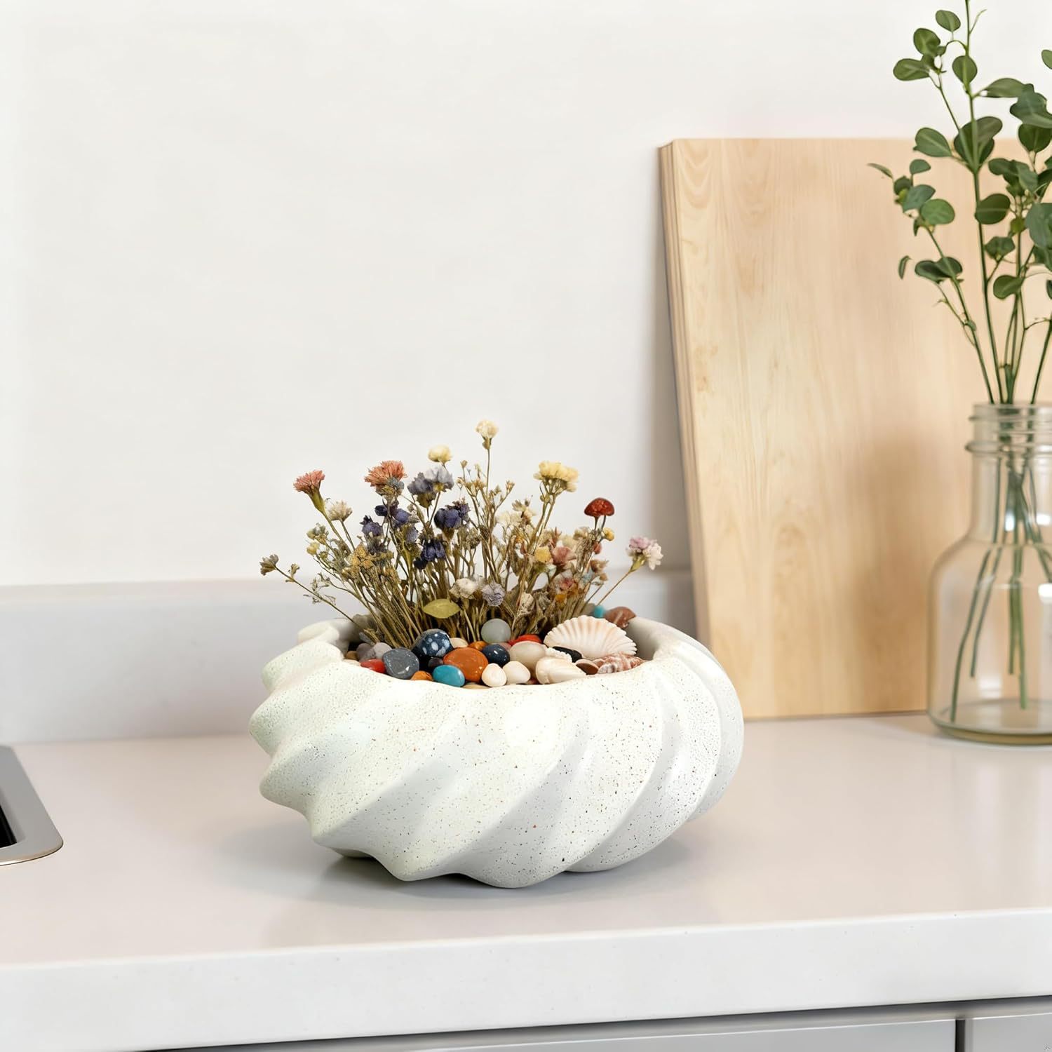 侘寂风螺旋纹水泥收纳碗 玄关钥匙首饰收纳盘 桌面装饰摆件