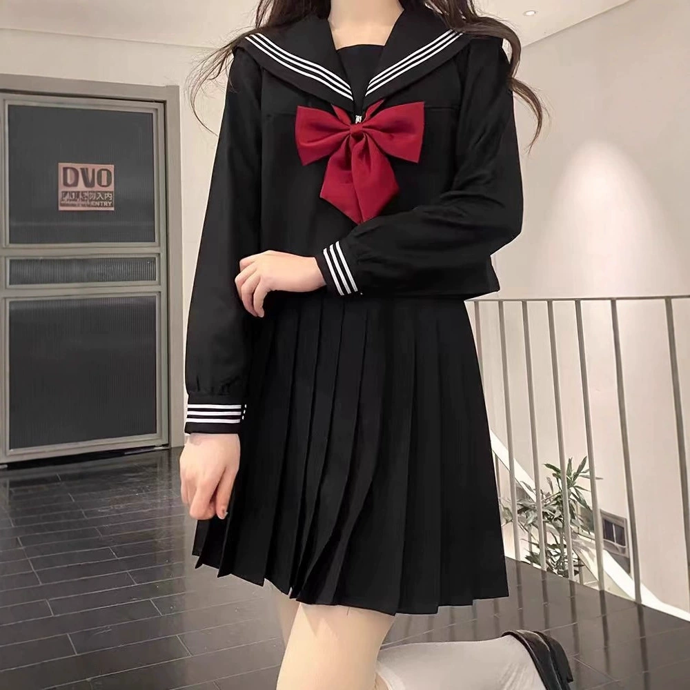 JK Uniform Натуральное плохое длинное платье Черный Белый Три Натуральный Базовый Черный Три Японский Матросский Костюм Средний Костюм