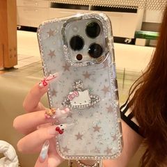 iPhone16promax保護カバーApple 15携帯電話ケース14に適した高品質の立体惑星ファイングリッターKT猫
