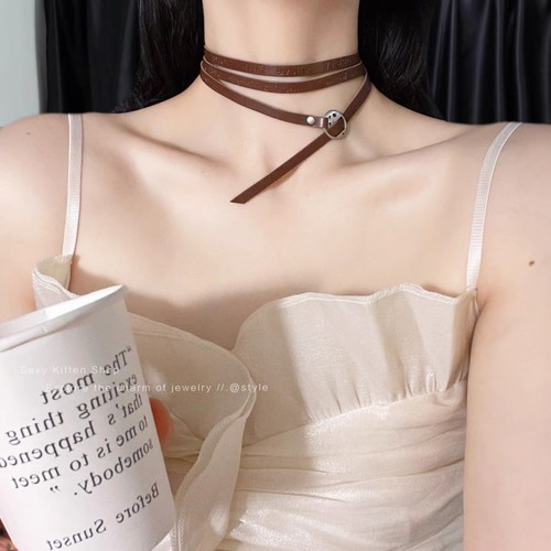 Vintage Western Style Layered Punk Choker Necklace with Desolate Theme Letter Leather Waist Chain