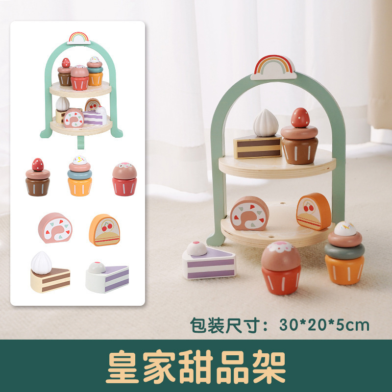 Simulación de educación temprana niños jugar casa tarde té postre pastel venta tetera taza juego de té traje de Madera Juguetes
