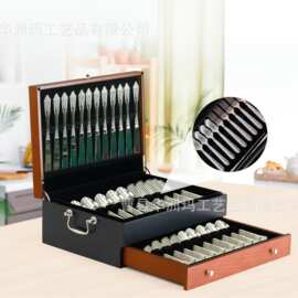 木制银器盒餐具收纳盒双层抽屉式银器存储盒木制银器收藏盒