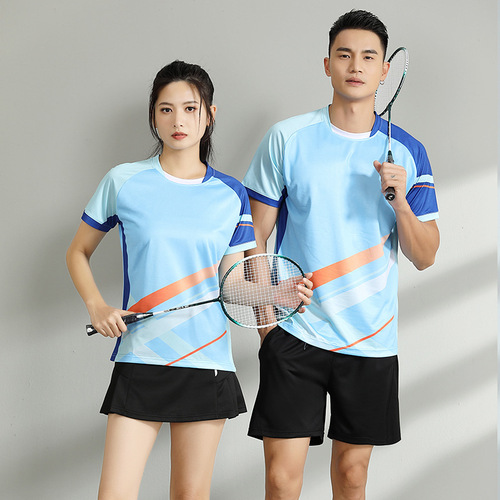  Badminton Clothes for Men and Women Couple Short Sleeve Set Volleyball Training Uniform Breathable Competition Printed Group Purchase Children