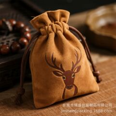 鹿皮绒束口袋麂皮文玩袋工厂 盘玩配饰袋 核桃手串收纳绒布袋定制