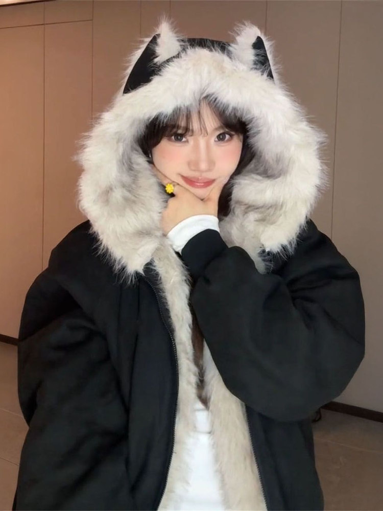 [Cross-Border Export Exclusive, Millions in Stock] Winter Thickeneded Warm Cotton Outwear Hooded Fur Collar Mountain Eagle Jacket