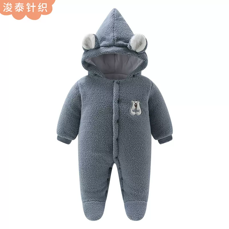 厂家定制新生婴儿秋冬季保暖加绒加厚连体爬服爬衣外出抱服oem