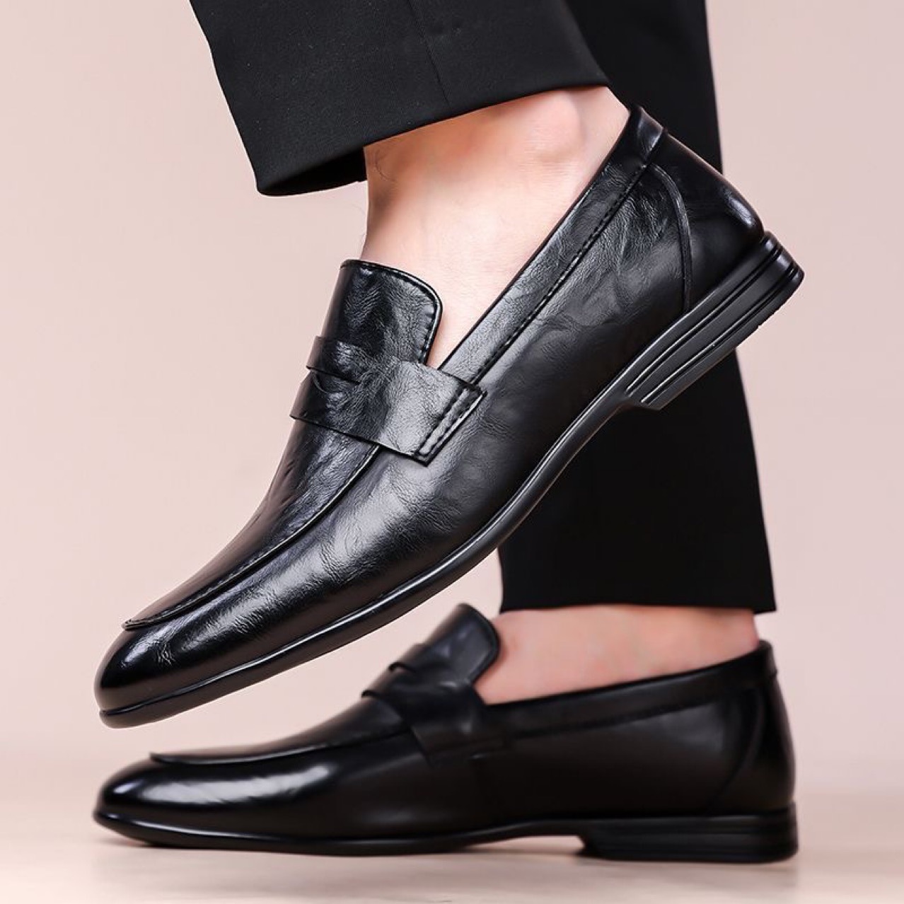 First-Layer Cowhide New Casual Shoes Genuine Leather Men's Breathable Soft-Soled Business Leather Shoes Beanie Shoes Men's Factory Direct Sales