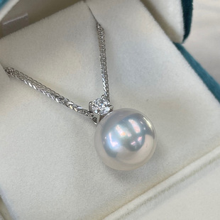 Round Light Freshwater Edison Pearl Diana Pendant Mirror High Quality Zircon 18K Gold Necklace Wedding