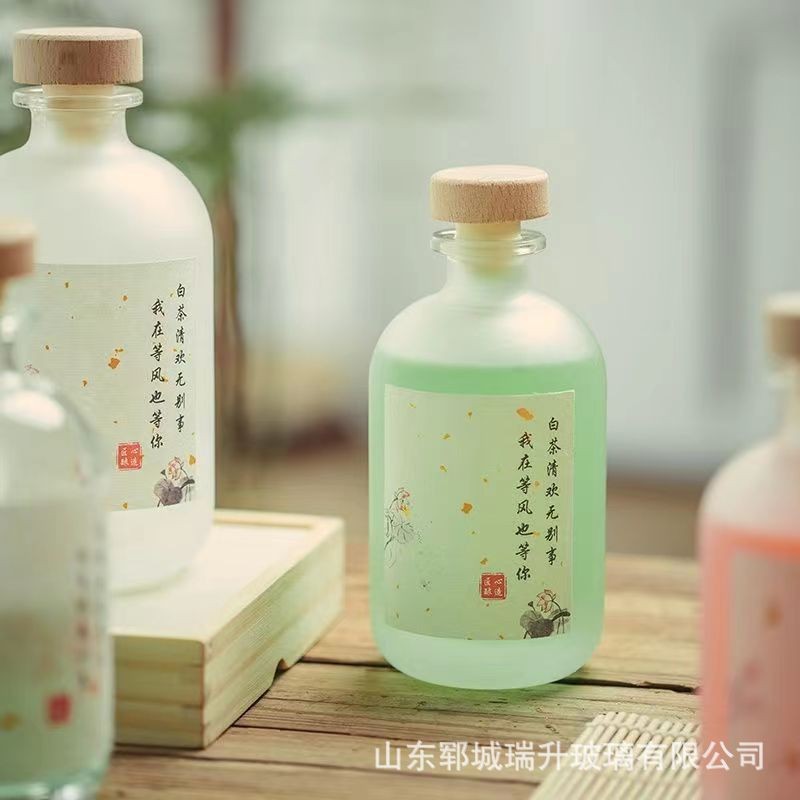 高分子塞自酿分装空瓶摆摊用饮料果汁磨砂玻璃瓶批发桂花果酒空瓶