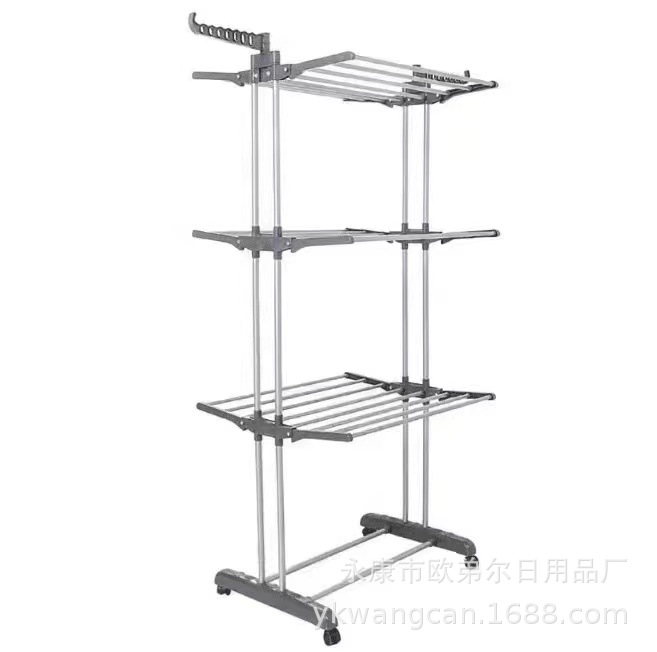 Perchero de secado de tres capas móvil perchero de secado plegable de piso al por mayor