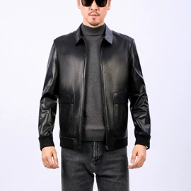 男式真皮皮衣;男式休闲裤;毛领